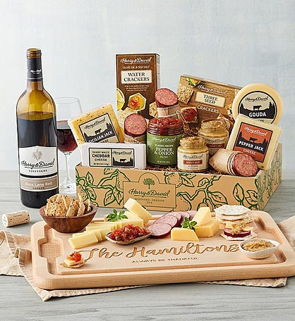 Supreme Meat and Cheese Gift with Wine and Personalized Cutting Board